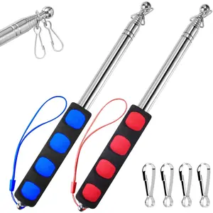 1.2M Telescopic Handheld Flagpoles with Clips, 4  Portable Stainless Steel Telescopic Banner Flag Pole - Tour Guide Flag Pole - Teaching Pointer Stick - 2 Pack (4 Ft, Red+Blue)
