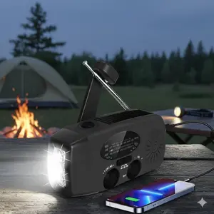 Portable Emergency Radio with Solar/Hand Crank/USB Charging, AM/FM/NOAA Weather Alert, LED Flashlight & Power Bank. Outdoor Camping Survival Gear, Waterproof & Durable for Emergency Preparedness & Adventure.