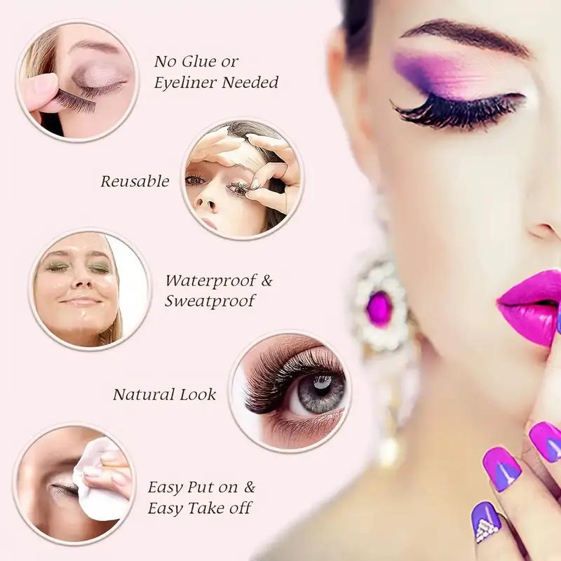 [3 Pairs] Self-Adhesive Glue-Free False Eyelash Cluster Set, 12mm 0.03mm B/C Curl 3D Fluffy Curly Dense Synthetic Fiber Lashes, Reusable Natural-Looking Fake Mink Cat Lashes, Ideal for Daily & Party Makeup, Gift for Girlfriends