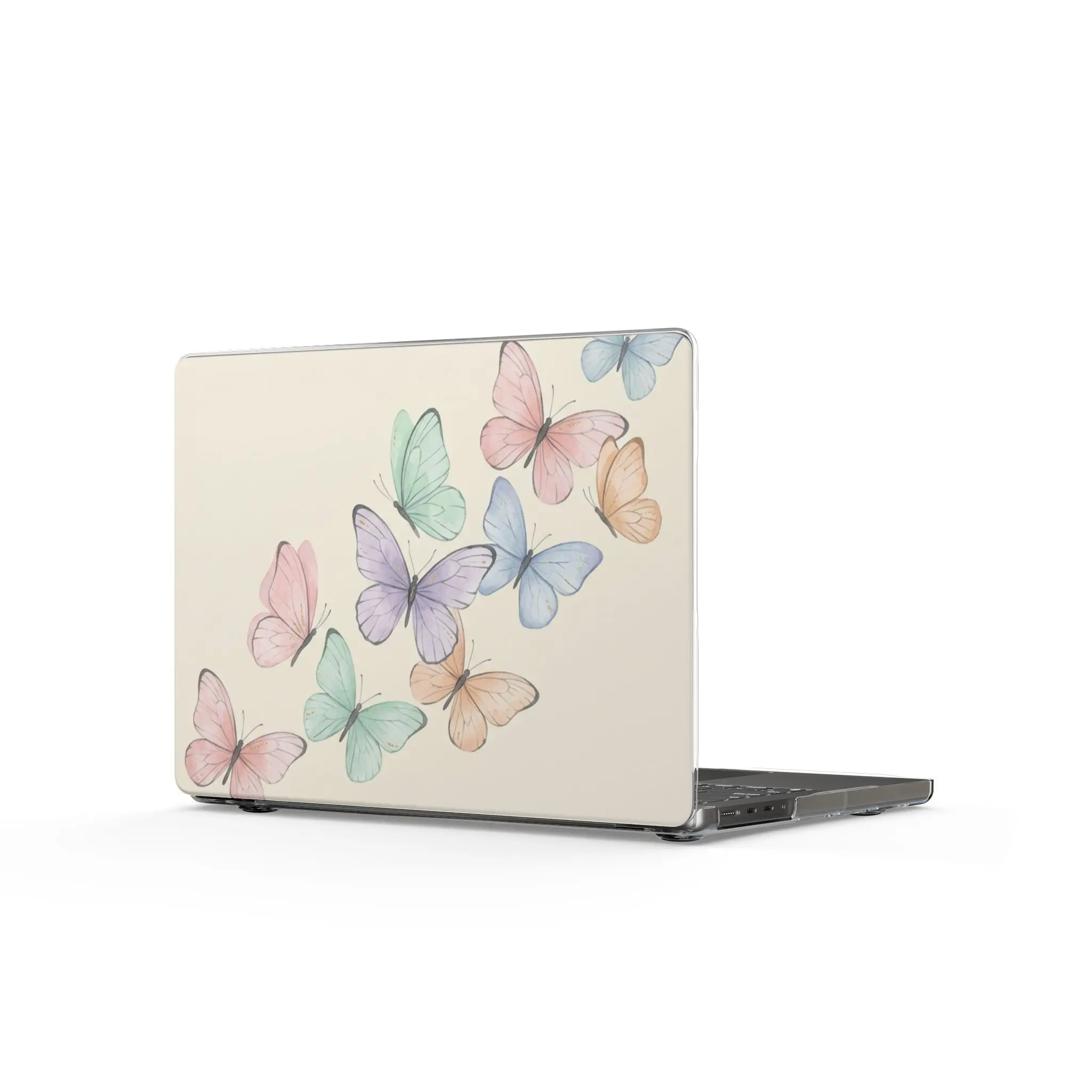 Watercolor Pastel Butterflies Clear MacBook Case | Floral Laptop Cover