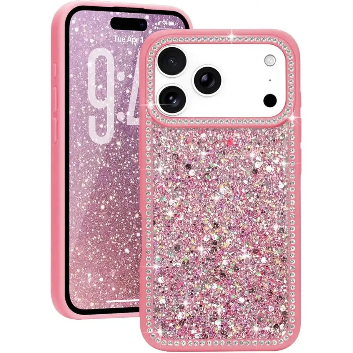 Shiny Sparkle Glitter Rhinestone Smartphone Casing for iPhone Series - Handheld Devices Fit for 17 Pro Max,16,15,14,13,12,11 Pro Max Plus, Women's Soft Slim Shockproof Bling Cover, Hot Pink Vintage Anti-Fall Cute Gift