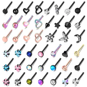A Set of 44 Pcs Studs Nose Rings for Women,Nose Piercings Jewelry Surgical Stainless Steel Nose Studs Moon Star Heart Butterfly Hypoallergenic Body Piercing Jewelry for Men,Hand Tools Kits
