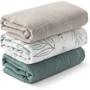 Muslin Swaddle Blankets  Newborn 3 Pack Breathable Soft Receiving Blanket Large 38x40 inches Swaddle Wrap Burping Cloth Essentials Infant Shower Gift Toddler Bright Color