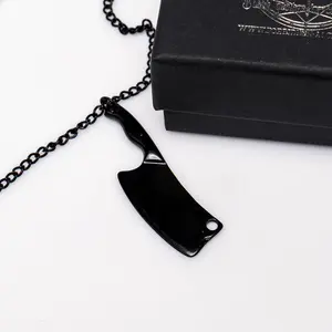 Butcher Knife Necklace with Black Handles, Featuring Black Pendant and Chain