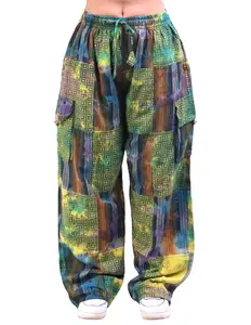 Caravan Closet Cotton Green Geometric Tie-Dye Boho Pants