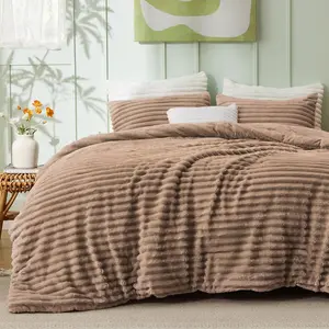 Fluffy Comforter King Size - Super Faux Fur Warm Taupe, Seasons Warm Plush, 3, 1 Shaggy Fuzzy King Comforter with 2 Pillowcases