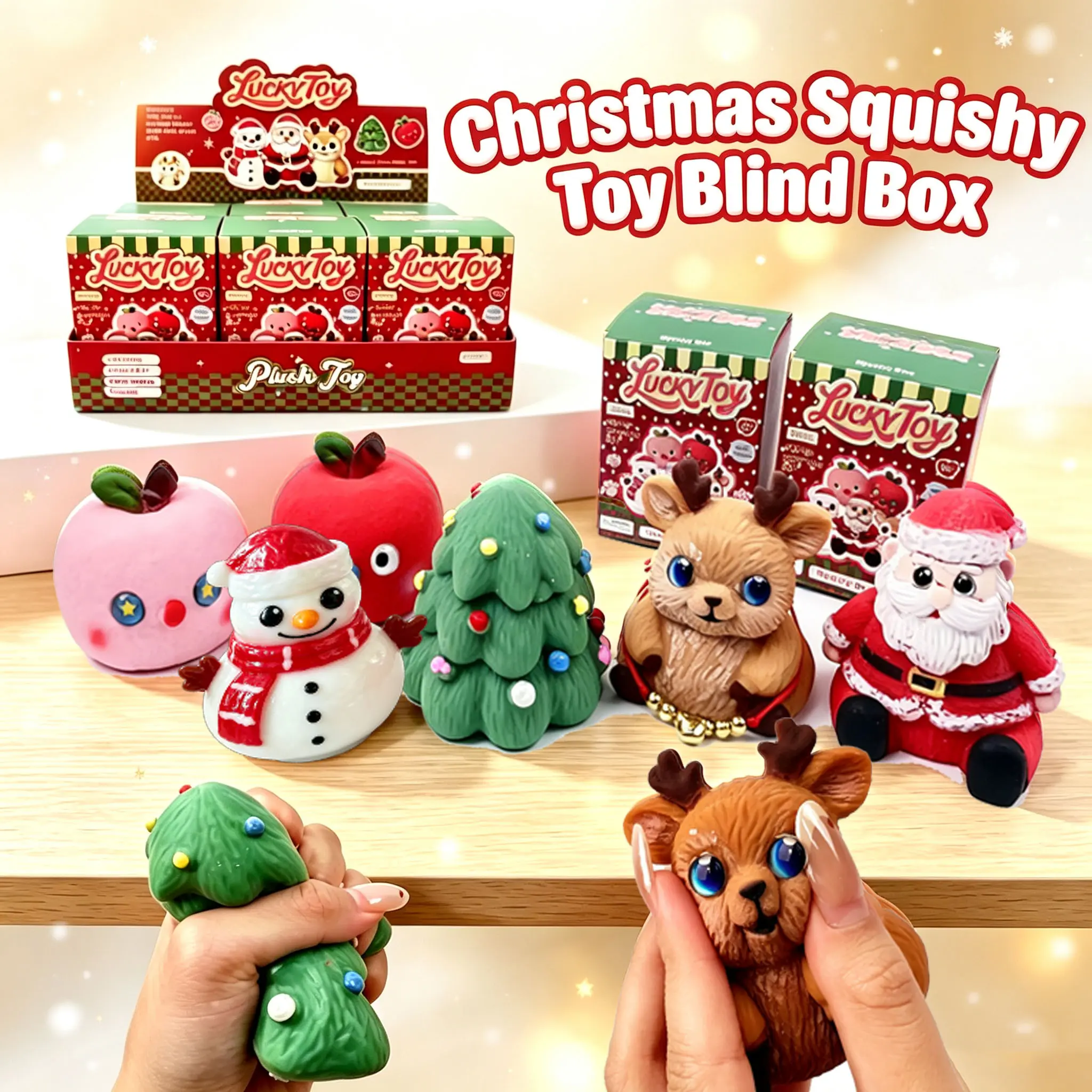 Christmas Squishy Toy Blind Box, Cute Santa Snowman Christmas Tree Reindeer Apple Soft Squeeze Squishies, Stress Relief Fidget Toys, Surprise Holiday Gift, Christmas Stocking Stuffer, Xmas Party Favors, Christmas Goodie Bag Fillers for Boys & Girls Kids,s