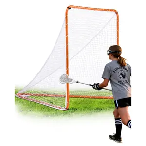 VEVOR Lacrosse Goal, 6'x 6' Lacrosse Net, Steel Frame Backyard Lacrosse Training Equipment, Portable Lacrosse Goal with Carry Bag, Quick Easy Setup, Perfect for Youth Adult Training, Orange