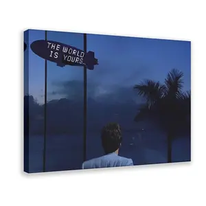 Scarface Poster of Tony Montana The World Is Your Movie Scene Canvas Print for Office Room Motivation Success Home Aesthetic Decor 08x12 12x18 16x24 20x30 24x36 Inches Framed Unframed Options