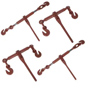 Hardware Heavy duty 5/16"-3/8" Ratchet Binders, 5400lbs Working Load capacity, G70 Hooks Adjustable Length, 4-Pack, Red