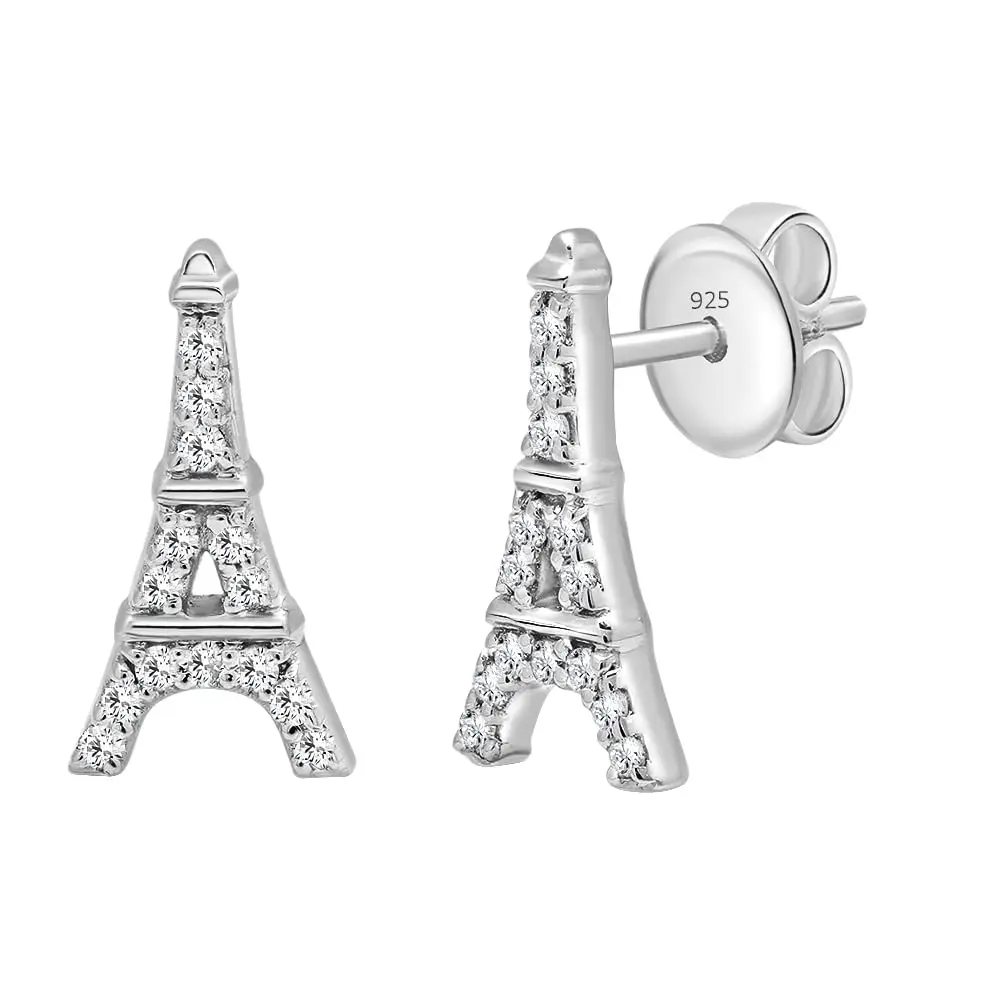 Dazzlingrock Collection 0.15 Ctw Round White Diamond Eiffel Tower Stud Earrings for Women in 925 Sterling Silver in Push Back