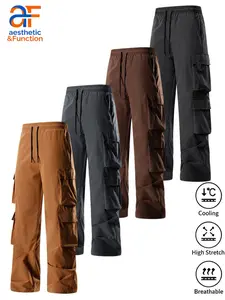 Men's Cargo Pants Multi Pockets Drawstring Elastic Waistband Outdoor Hiking Tactical Utility Trousers Relaxed Straight Leg Casual Workwear Activewear Gorpcore Streetwear Hip Hop Loose Fit Baggy Camp Gear Rugged Menswear Daily Outfit Trendy Style 5-Color
