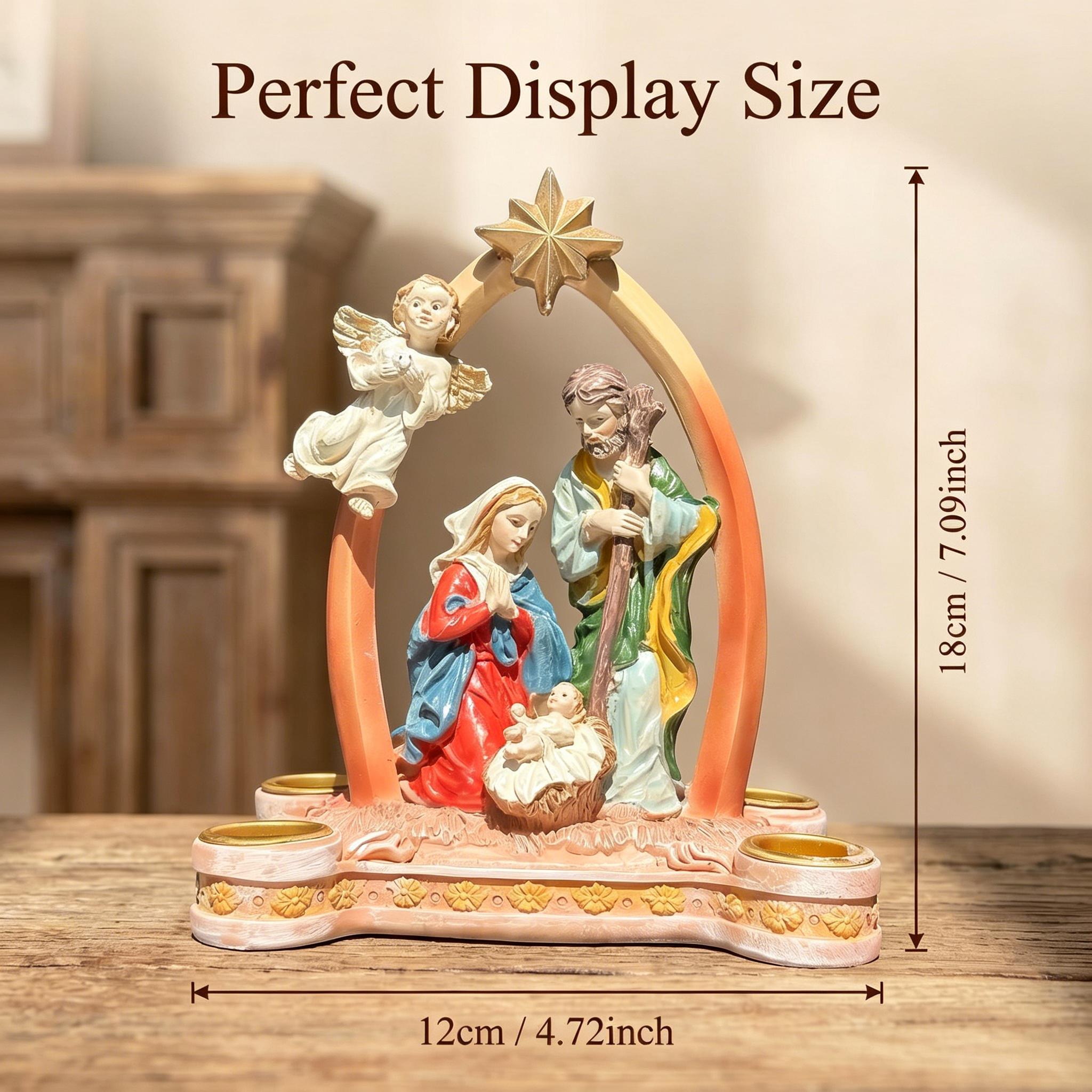 Christmas Nativity Candle Stand - Resin Three-Character Family Scene Decorative Piece - Religious Festival Table DecorationChristmas Nativity Candle Stand - Resin Three-Character Family Scene Decorative Piece - Religious Festival Table Decoration