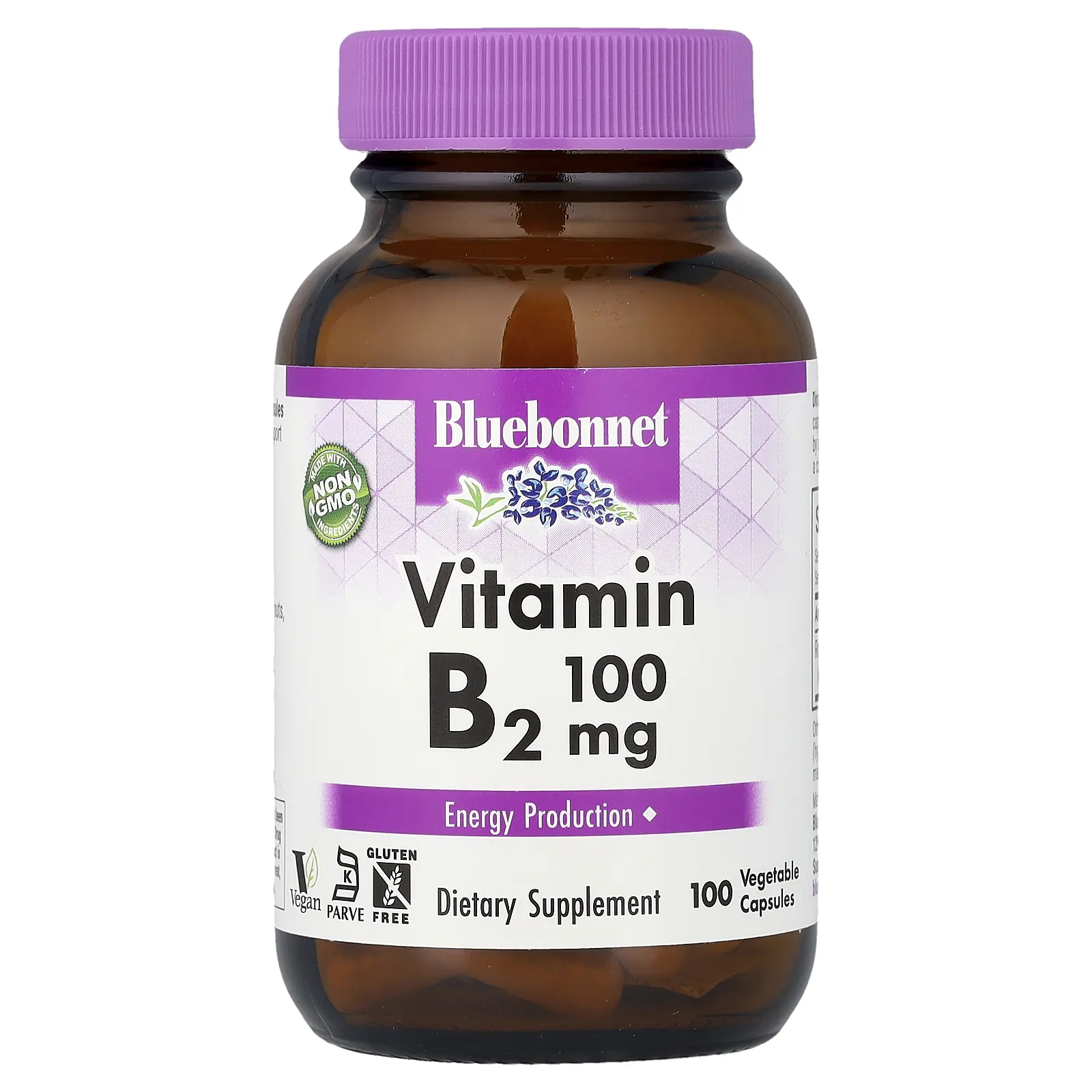 Bluebonnet Nutrition Vitamin B2, 100 mg, 100 Vegetable Capsules