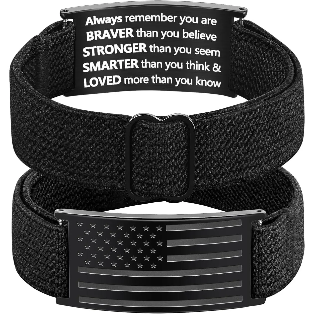Valentines Day Gifts - Patriotic American Flag Bracelet for Men - Military Adjustable Black Elastic Strap with Bible Verse - Veteran Gifts, Birthday Gift for Boys