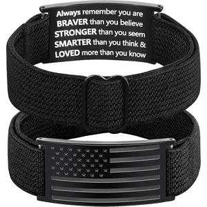 Valentines Day Gifts - Patriotic American Flag Bracelet for Men - Military Adjustable Black Elastic Strap with Bible Verse - Veteran Gifts, Birthday Gift for Boys