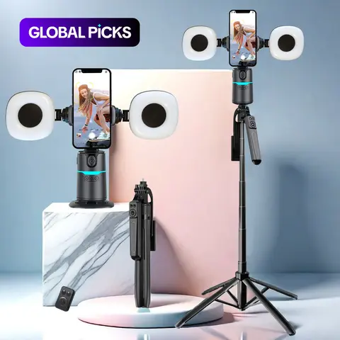 360-Degree Rotatable Smart Selfie Stick, Selfie Stick with Wireless Remote Control, Phone Stabilizer with RGB Light for Video Recording, Selfie Vlogging Accessory #GLOBAL PICKS