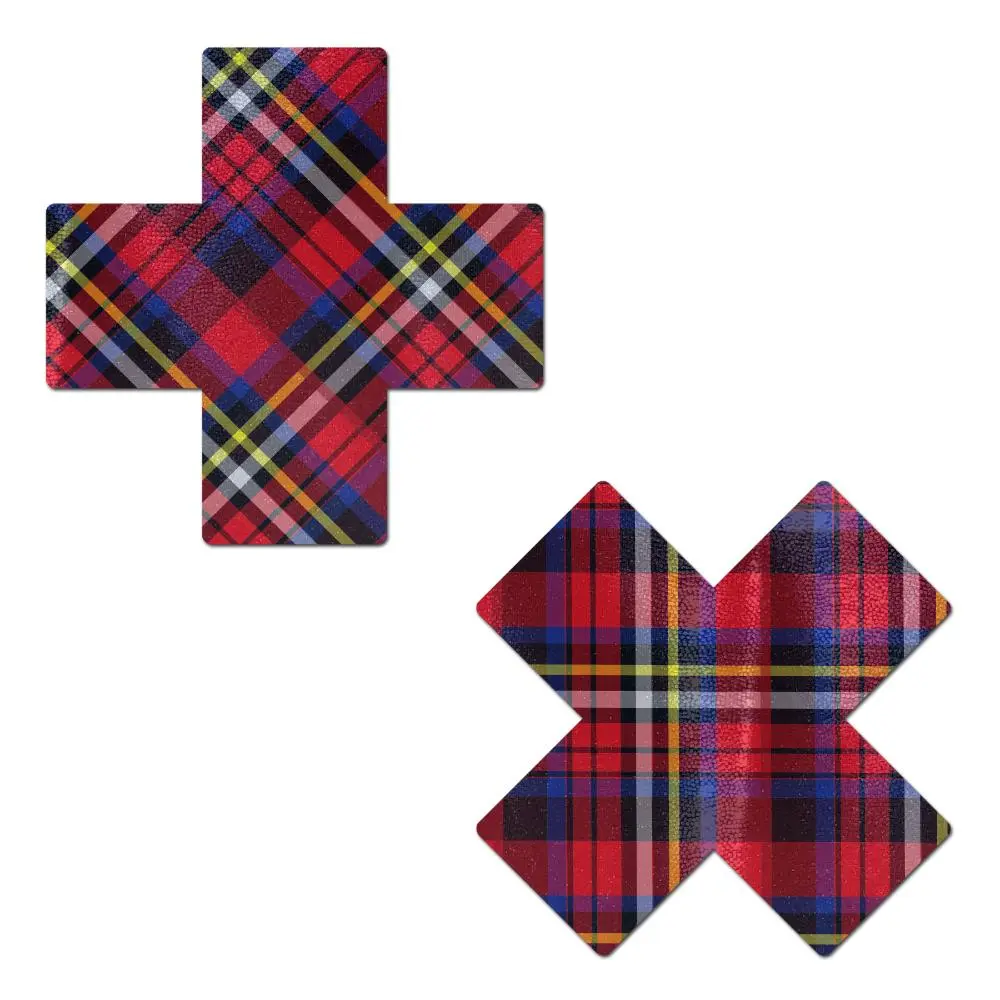 Plus X: Red Plaid Punk School Girl Cross Nipple Pasties by Pastease