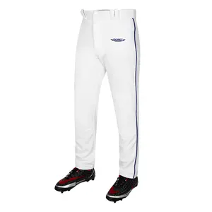 Exxact Sports Male Home Run Baseball Pants with Piping - Full-Length, Semi-Relaxed Fit, Open-Bottom Adult Pants (White/Navy Piping)