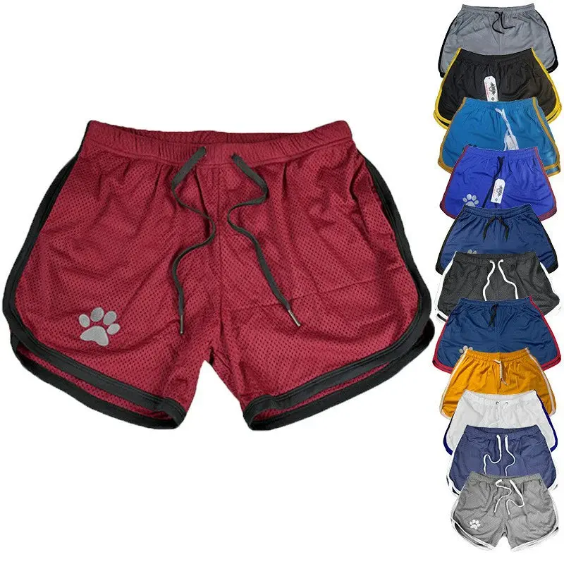 Men's Paw Print Activewear Shorts, Quick-Dry Polyester Mesh Fitness Running Bottoms, Unlined for Gym Training, Breathable Sports Shorts