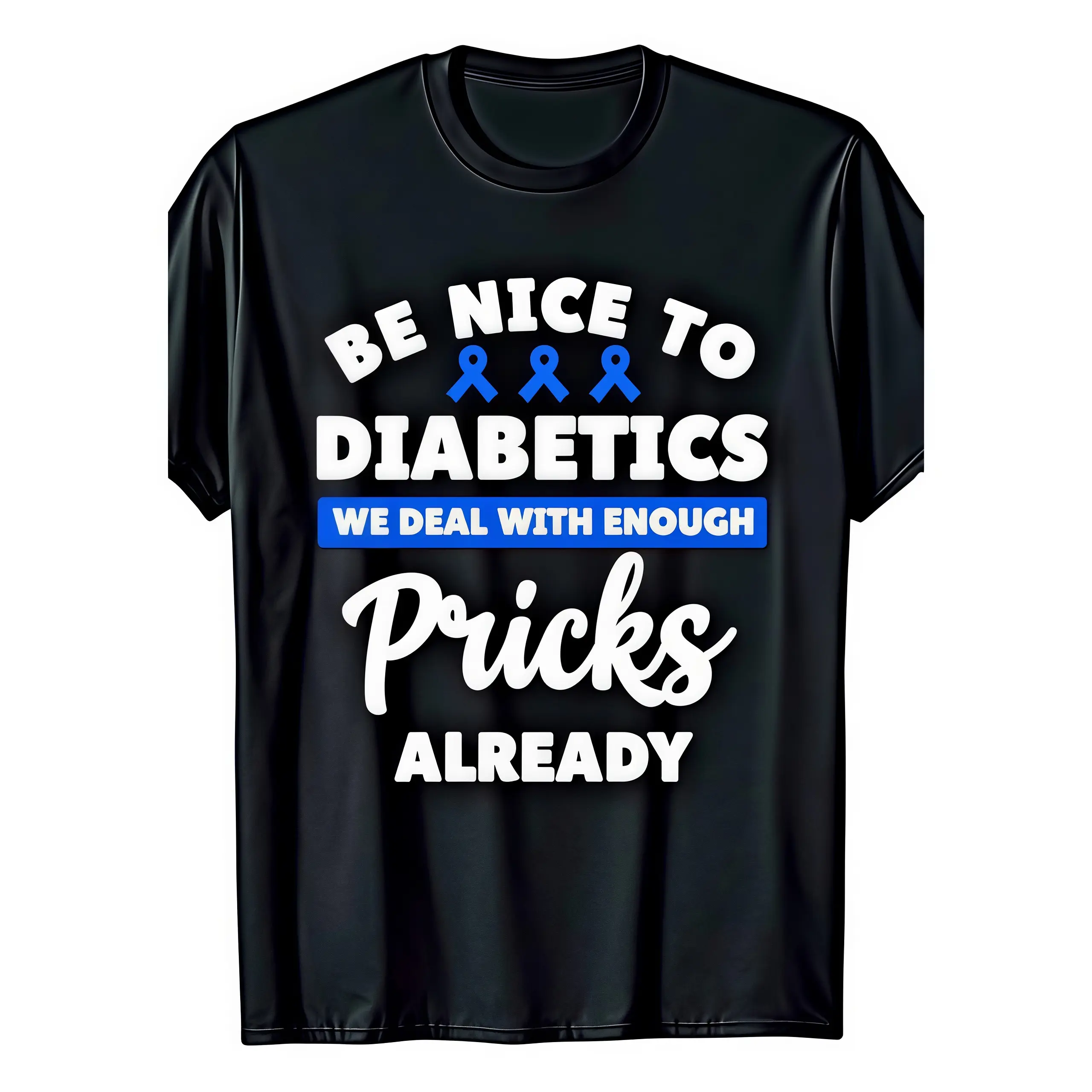 Men's 100% Pure Cotton Classic Basic Tee - Novelty Diabetes Awareness Short-Sleeve Shirt with Playful Letter Print Detail, Casual Gift for Warriors, Group Activity Pants-Pairing Wear