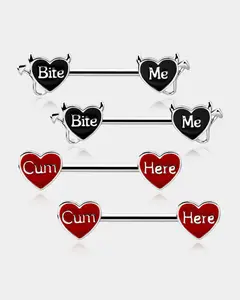 2Pcs BlackRed Sexy Heart Letter Nipple Barbell Pack