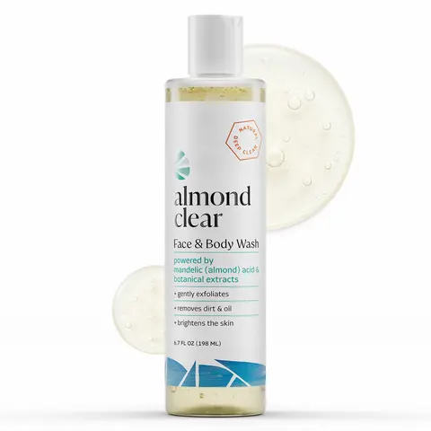 Almond Clear Face & Body Wash |for Acne, Folliculitis-Prone Skin | Gentle Everyday Exfoliating | Mandelic Acid, Botanicals | Safe for Sensitive Skin, Cleanser Smooth Soap