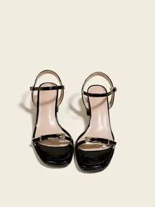 Women's High Heel Sandals, Cat Heel, Transparent Glass Gel Strap, Metal Buckle, Comfortable Fashion Shoes, 6cm Wine Cup Heel