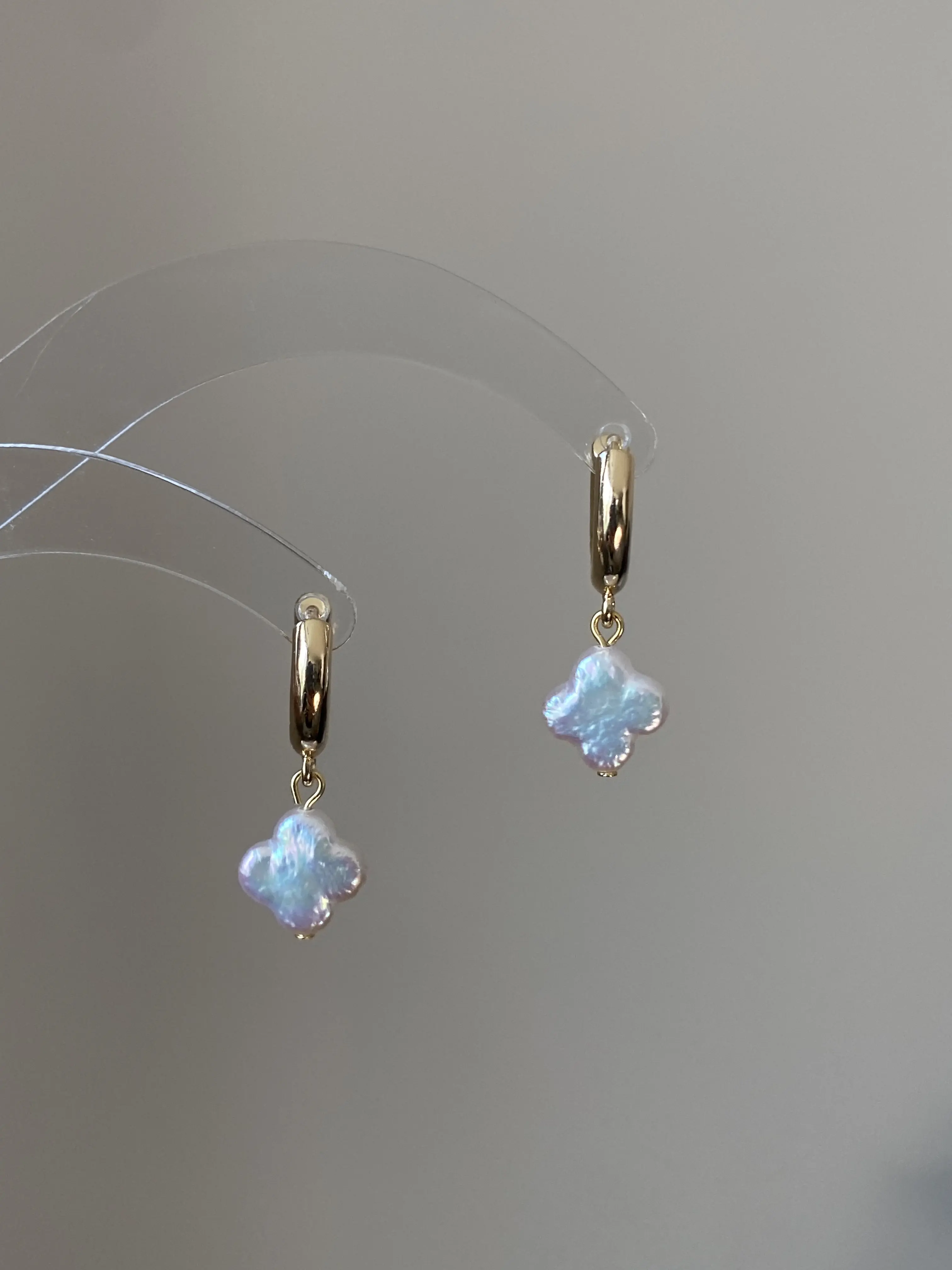 Baroque freshwater Lucky clover earring,gift for her , birthday gift pearl
