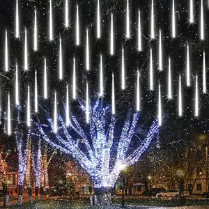Christmas Lights Outdoor, 11.8 inch 10 Tubes 240 LED Meteor Shower Lights, LED Snow Falling Icicle Cascading Light with Timer  and Connectable for Christmas Decoration (White)