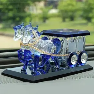 Crystal Glass Animal Figurine Enchanting Horse Carriage with Golden Chain Ideal for Living Room Bedroom Office Decor Perfect for Christmas Thanksgiving Valentine's Day Home Decoration Magical Theme Intricate Design Horse Decor Ornaments