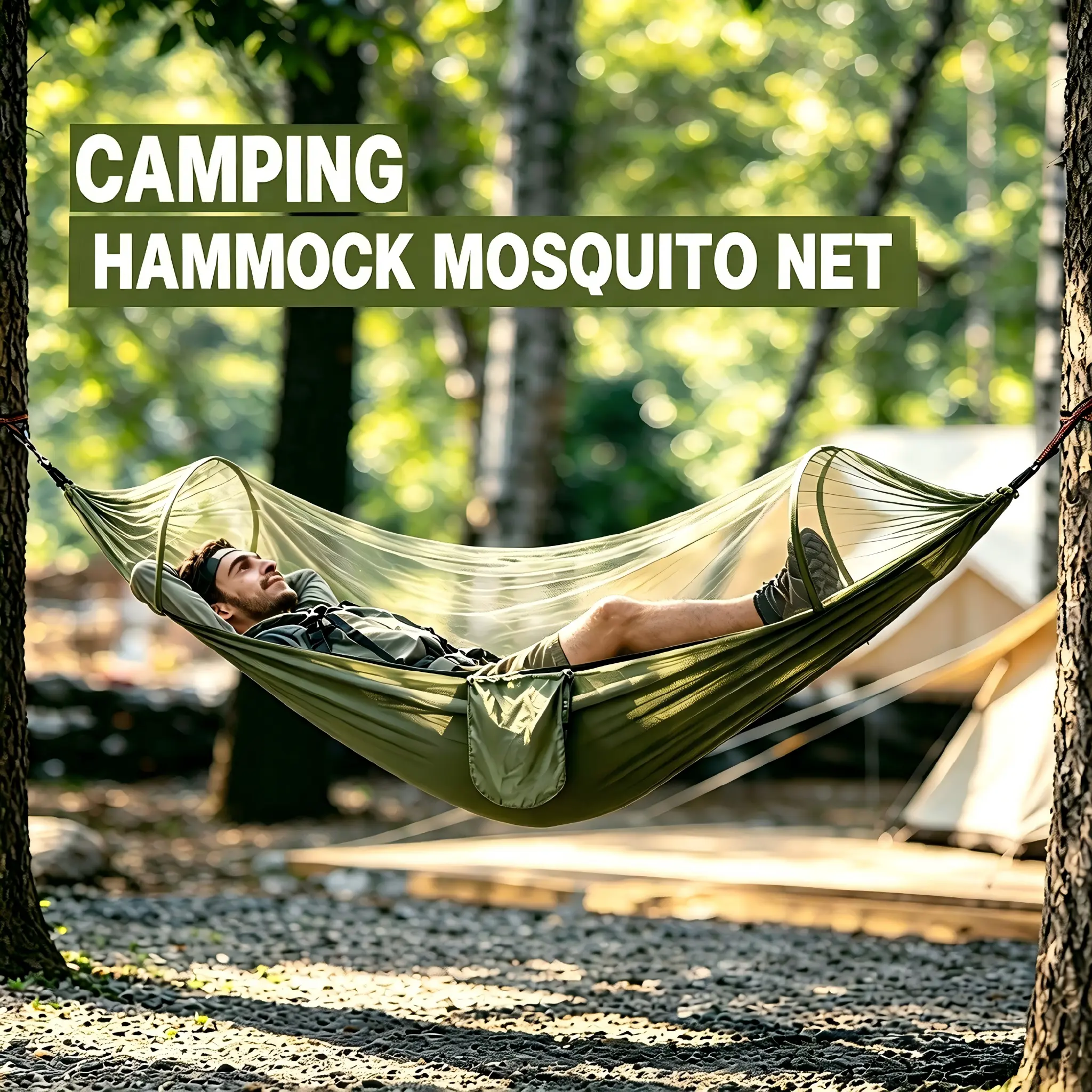 Camping Hammock With Mosquito Net, Automatic Quick-Open Camping Outdoor Hammock For Camping & Hiking and Picnicking, Portable Hammock With Straps, Hammock For Outside, Backyard Camp, Attached Carry Bag, Camping Essentials, Cool Outdoor Stuff,