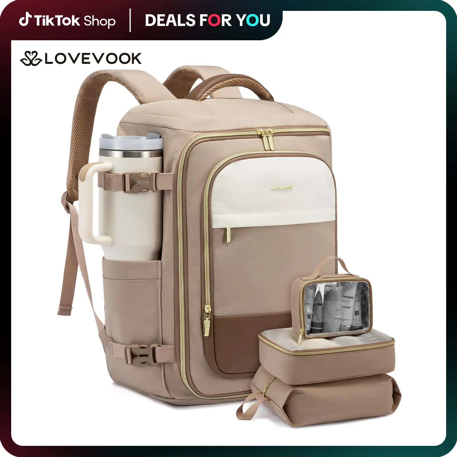 LOVEVOOK Fall 40L&50L Travel Backpack for Women, TSA Approved Carry On Backpack with 3 Packing Cubes, Personal Item Bag Fits 17" Laptop, Water-resista