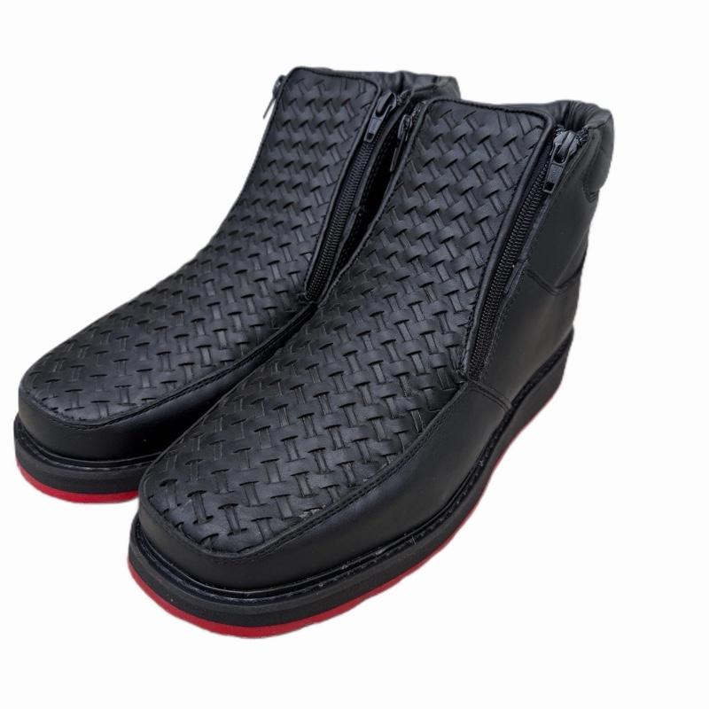 Work Boots Blue/Red Bottom Boots Black Leather Petatillo Double Zipper Square Toe Boots/ Botín Vaquero Botas de Trabajo