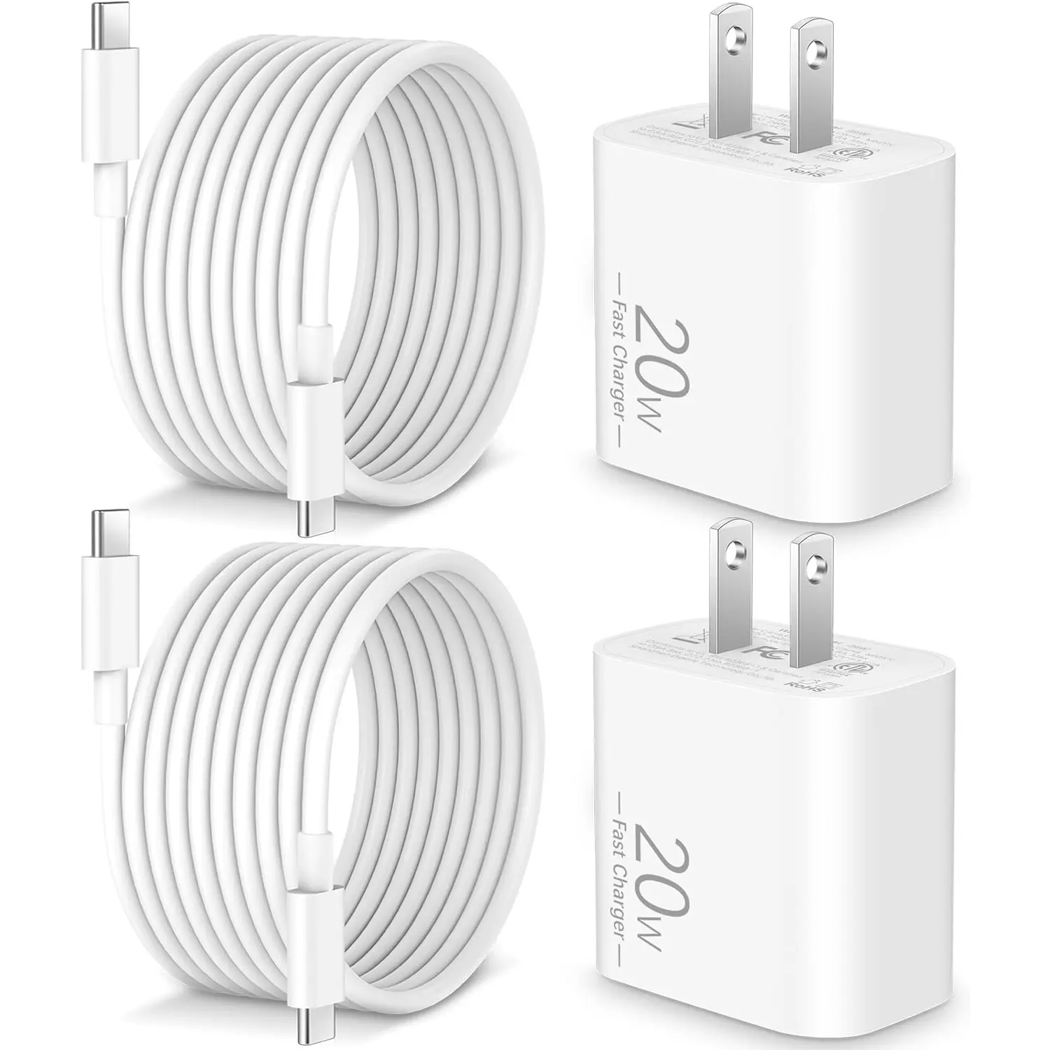For Phone 17 Charger, 2-Pack 20W USB C Wall Charger Block with 10FT Long  C Charge Cord Cable for iPhone 16/15 Pro Max/Plus/ Pro, iPad
