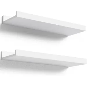 Floating Shelves Wall Mounted Set of 2, Modern White Shelves for Bedroom, Nursery Shelves with Lip, Display Picture Ledge Shelf for Wall Decor Living Room Bathroom Kitchen - White