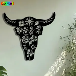 1pc Floral Cow Skull Metal Wall Art, Boho Cow Skull Statue Mural, Boho Decor, Modern Home Decor, Perfect for Housewarming, Western Theme Party, Living Room Patio Wall Farmhouse Decor, Ideal Gift for Western Boho Enthusiasts
