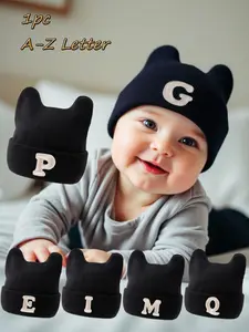 Soft 1-3Y Baby Knitted Hat Bonnet With 26-Letter Pattern Warm Ear Cover, Unisex Autumn Winter Outdoor Hat