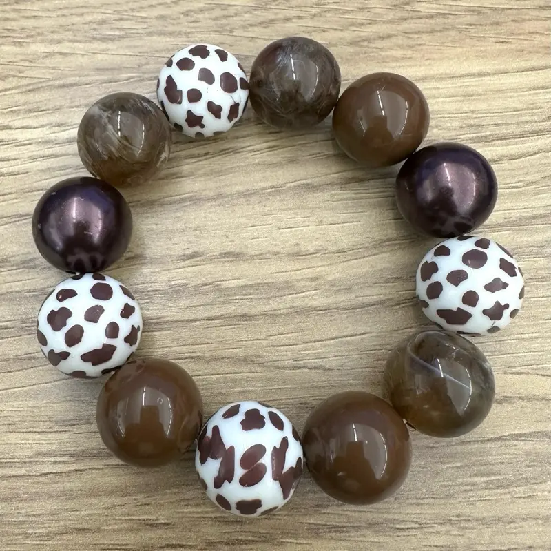 Handmade Brown Marble Cheetah Bracelet with Unique Animal Print Beads and Natural Marble Accents