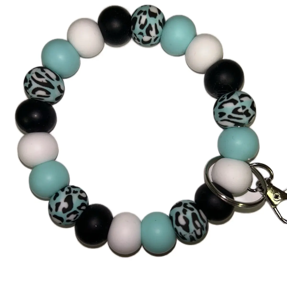 Beaded Wristlet - Blue Cheetah Print
