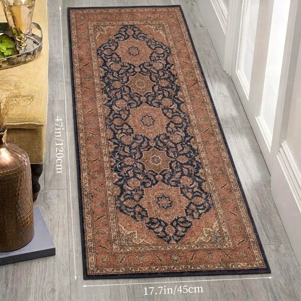 Vintage Persian Bohemian Geometric Print Kitchen Mat & Runner - Machine-Made, Non-Slip, Washable Indoor Floor Rug for Modern Home Decor & Home Interior
