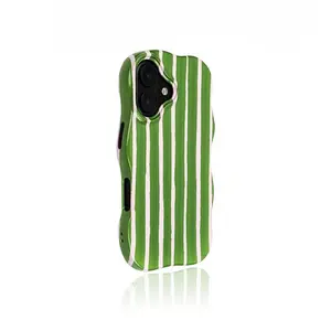 Multi‑Color Hand‑Painted Vertical Striped Wavy Edge Large Cutout Phone Case, 2‑in‑1 Glossy Film Shockproof Protective Cover, Trendy Minimalist Luxury Aesthetic Couple Case for Men & Women, Compatible with iPhone 12 13 14 15 16 17 Pro Max