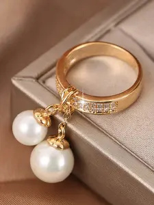Exquisite Synthetic Pearl Pendant Ring - Fashion Stackable Band Rings for Women & Girls, Perfect for Wedding Jewelry Engagement Ring, Daily Wear Anniversary Valentine's Day Gift