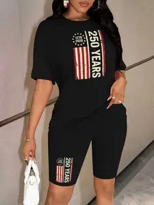 Personalized print pattern Women's Summer Casual 2-Piece Leisure Sports Set, Workout summer clothes, Stylish Print Comfortable for Daily Wear, Trendy Ladies Fashion Must-Have