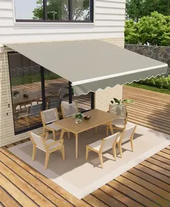 GARVEE 13'x10' Manual Retractable Patio Awning with Sturdy Aluminum Frame, Fade and Tear Resistant Fabric, Crank Handle for Patio, Deck, Garden in Grey
