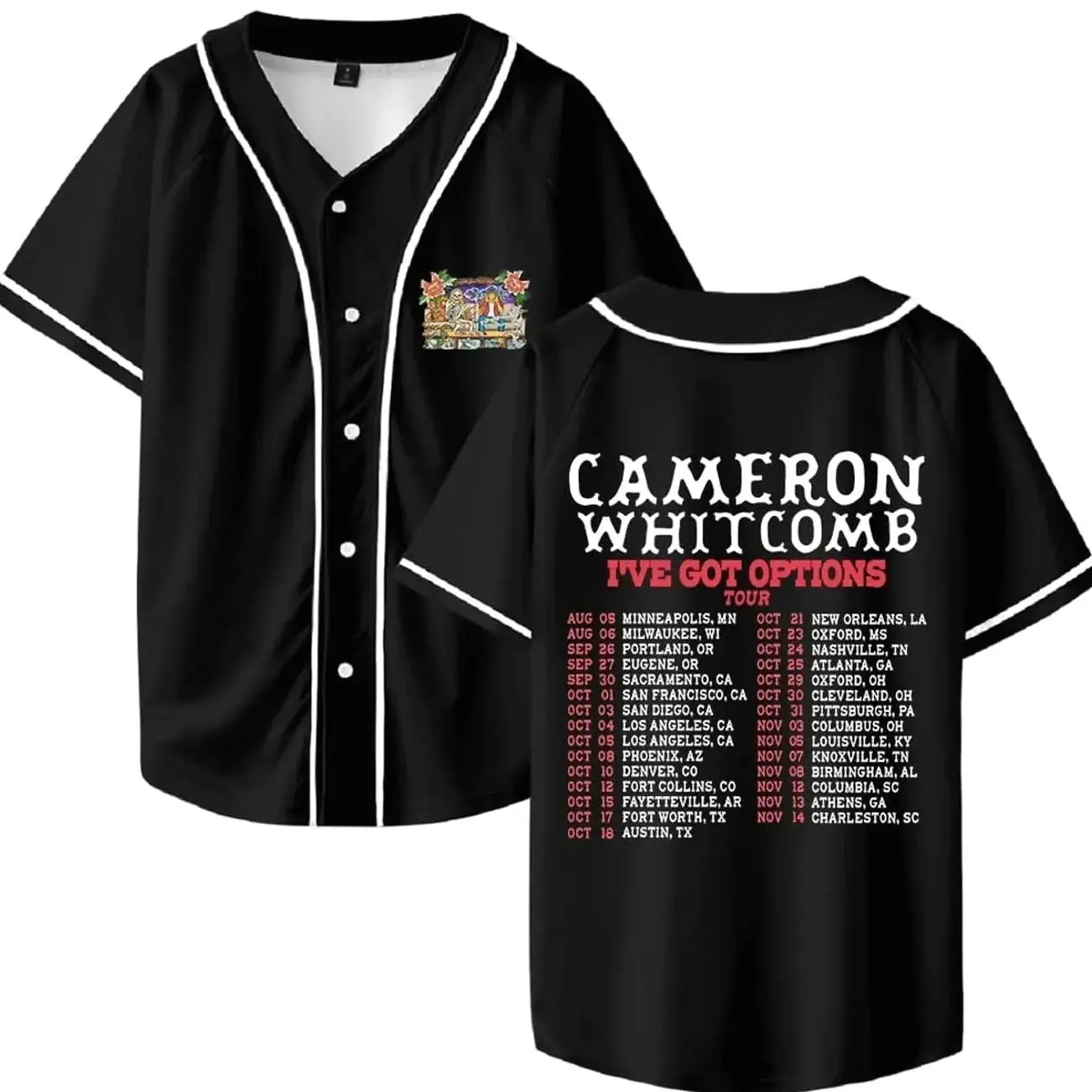 Cameron Whitcomb I've Got Options Tour Merch Baseball Jersey Shirt V-Neck Women Men Casual Short Sleeve Streetwear Clothes
