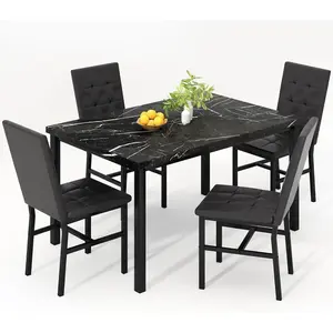 5 Piece Marble Dining Table Set, Sturdy Table with 4 Comfortable Chairs, Modern Style Kitchen Dining Furniture, Easy to Assemble, Space Saving Design for Living Room, Breakfast Nook and Small Home Spaces