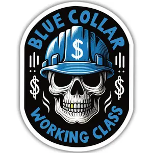 Funny Blue Collar Working Class Vinyl Decals, Multi-Size Outdoor Waterproof UV-Resistant Easy Peel-Off Adhesive Labels, for Water Bottles, Laptops (3N1)