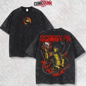 [Conicdunk] Skull Scorpion Mortal Kombat Retro Limited Vintage Lightweight Cotton Washed Tee with Full Size - Perfect Gift for Game Fans and Lovers 9EC QB2