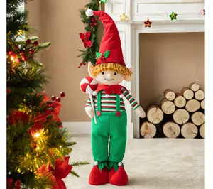 Glitzhome Telescoping Fabric Christmas Elf Standing Decor